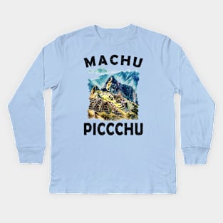 Machu Picchu Distressed 2024 Peru Artistic Graphic Kids Long Sleeve T-Shirt